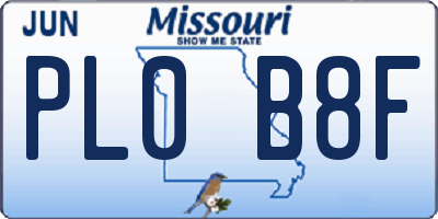 MO license plate PL0B8F