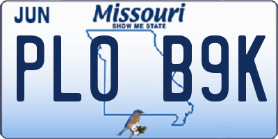 MO license plate PL0B9K