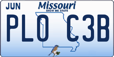 MO license plate PL0C3B