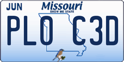 MO license plate PL0C3D