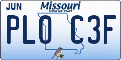 MO license plate PL0C3F