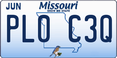 MO license plate PL0C3Q