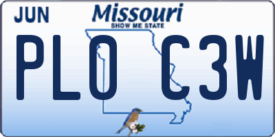 MO license plate PL0C3W