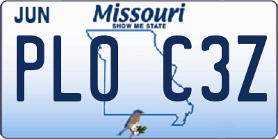 MO license plate PL0C3Z