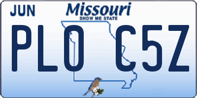 MO license plate PL0C5Z
