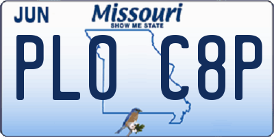MO license plate PL0C8P