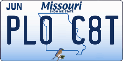 MO license plate PL0C8T