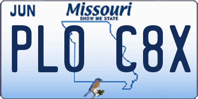 MO license plate PL0C8X