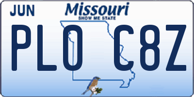MO license plate PL0C8Z