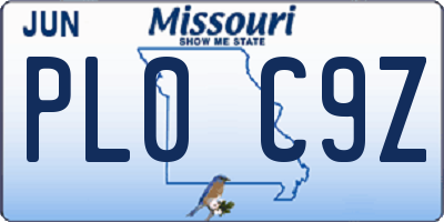 MO license plate PL0C9Z