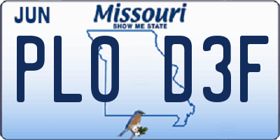 MO license plate PL0D3F