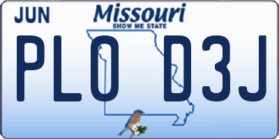 MO license plate PL0D3J