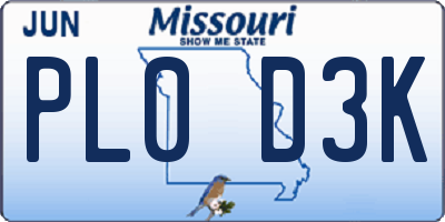 MO license plate PL0D3K