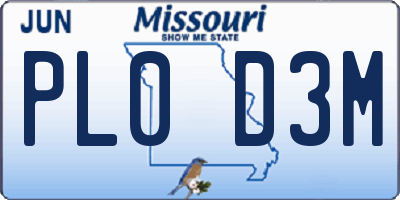 MO license plate PL0D3M