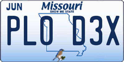 MO license plate PL0D3X