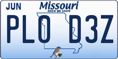 MO license plate PL0D3Z