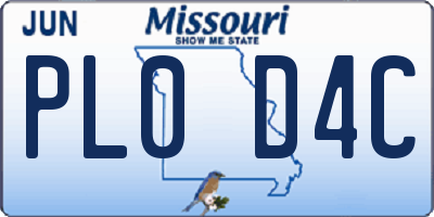 MO license plate PL0D4C
