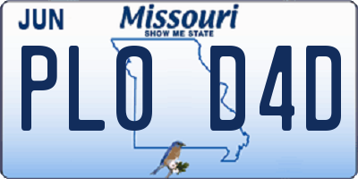 MO license plate PL0D4D
