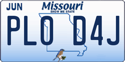 MO license plate PL0D4J