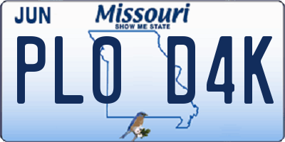 MO license plate PL0D4K