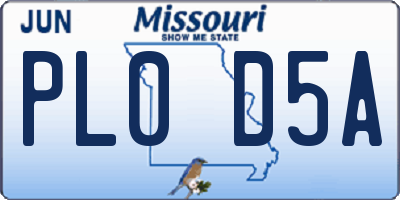 MO license plate PL0D5A