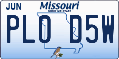 MO license plate PL0D5W