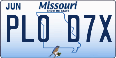 MO license plate PL0D7X