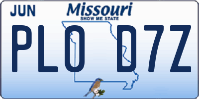 MO license plate PL0D7Z