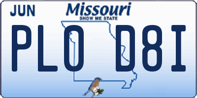 MO license plate PL0D8I