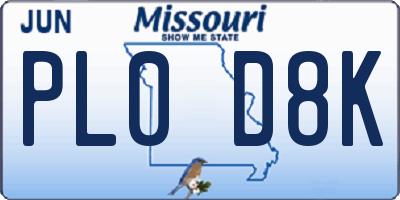 MO license plate PL0D8K