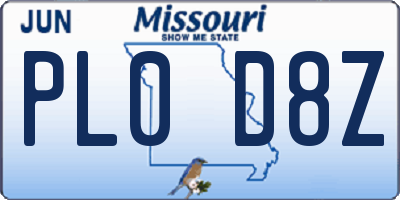 MO license plate PL0D8Z