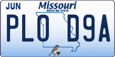 MO license plate PL0D9A