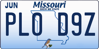 MO license plate PL0D9Z