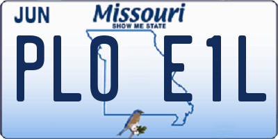 MO license plate PL0E1L