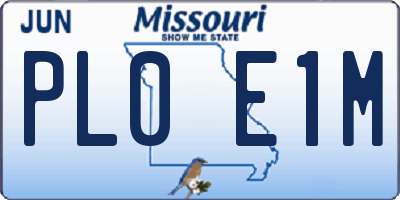 MO license plate PL0E1M