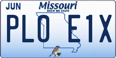MO license plate PL0E1X