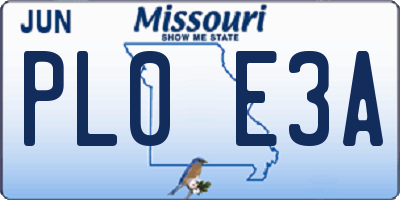 MO license plate PL0E3A