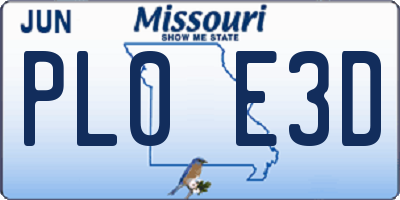 MO license plate PL0E3D