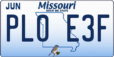 MO license plate PL0E3F