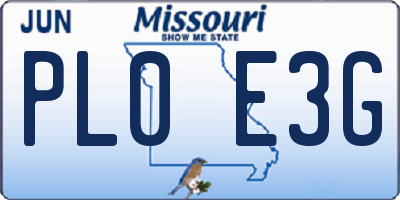 MO license plate PL0E3G