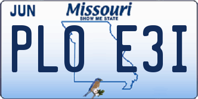 MO license plate PL0E3I