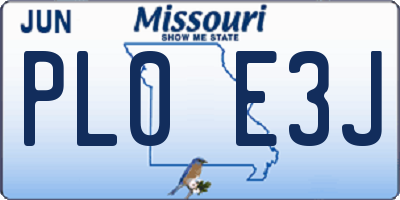 MO license plate PL0E3J