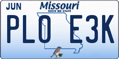 MO license plate PL0E3K