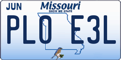 MO license plate PL0E3L