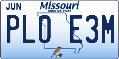 MO license plate PL0E3M