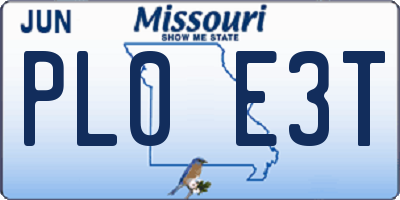 MO license plate PL0E3T