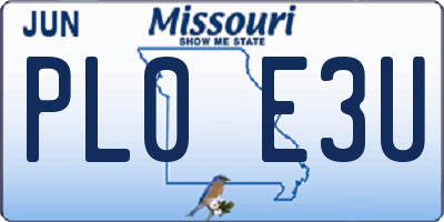 MO license plate PL0E3U