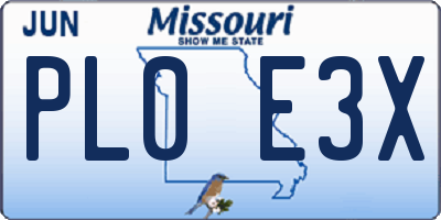 MO license plate PL0E3X