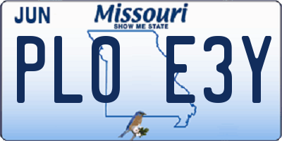 MO license plate PL0E3Y