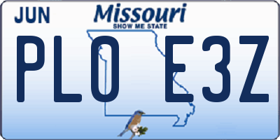 MO license plate PL0E3Z